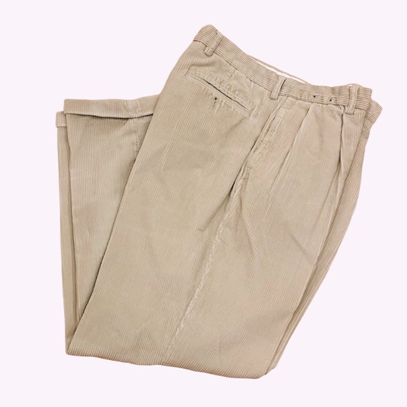 Retro Nautica Wide Wale Tan Corduroy Pants Pleat Front Straight Leg 34 x 30 - Picture 1 of 7